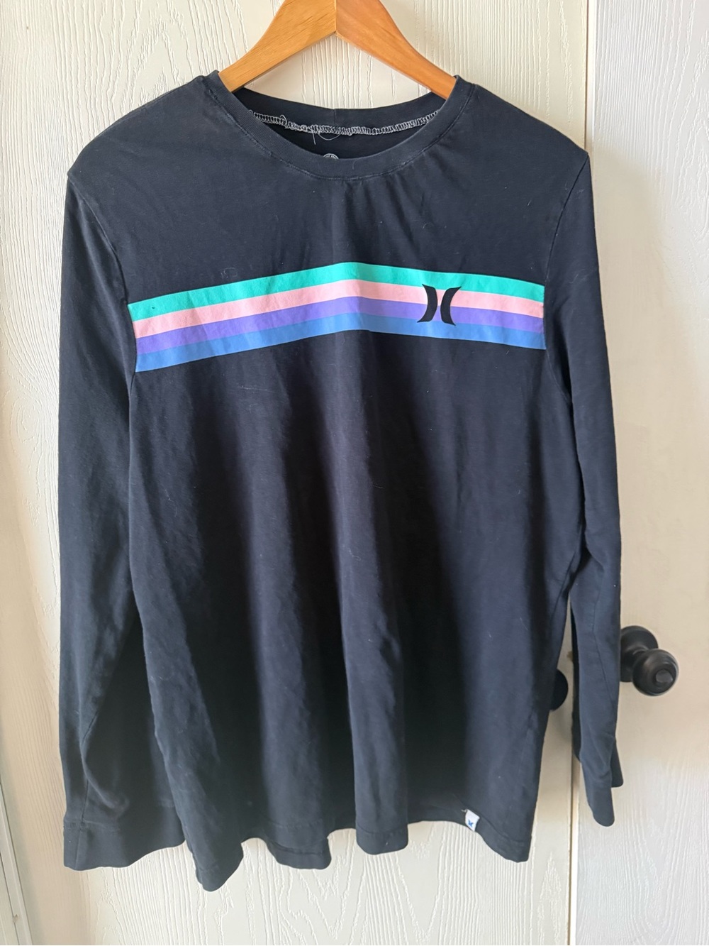 Hurley Black Long-Sleeve Tee with Multicolor Stripes